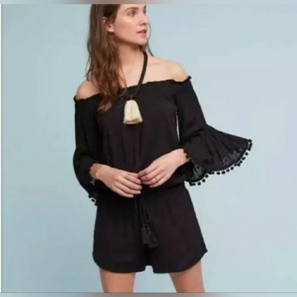 NWT Anthropologie Lilka Romper XS black flare bell sleeve